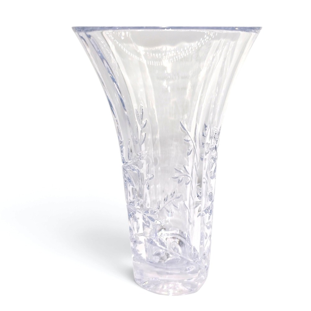 Vera Wang Wedgewood Vera Leaf Crystal Vase 9.5 Inch Flared Solvenia- ENGRAVED